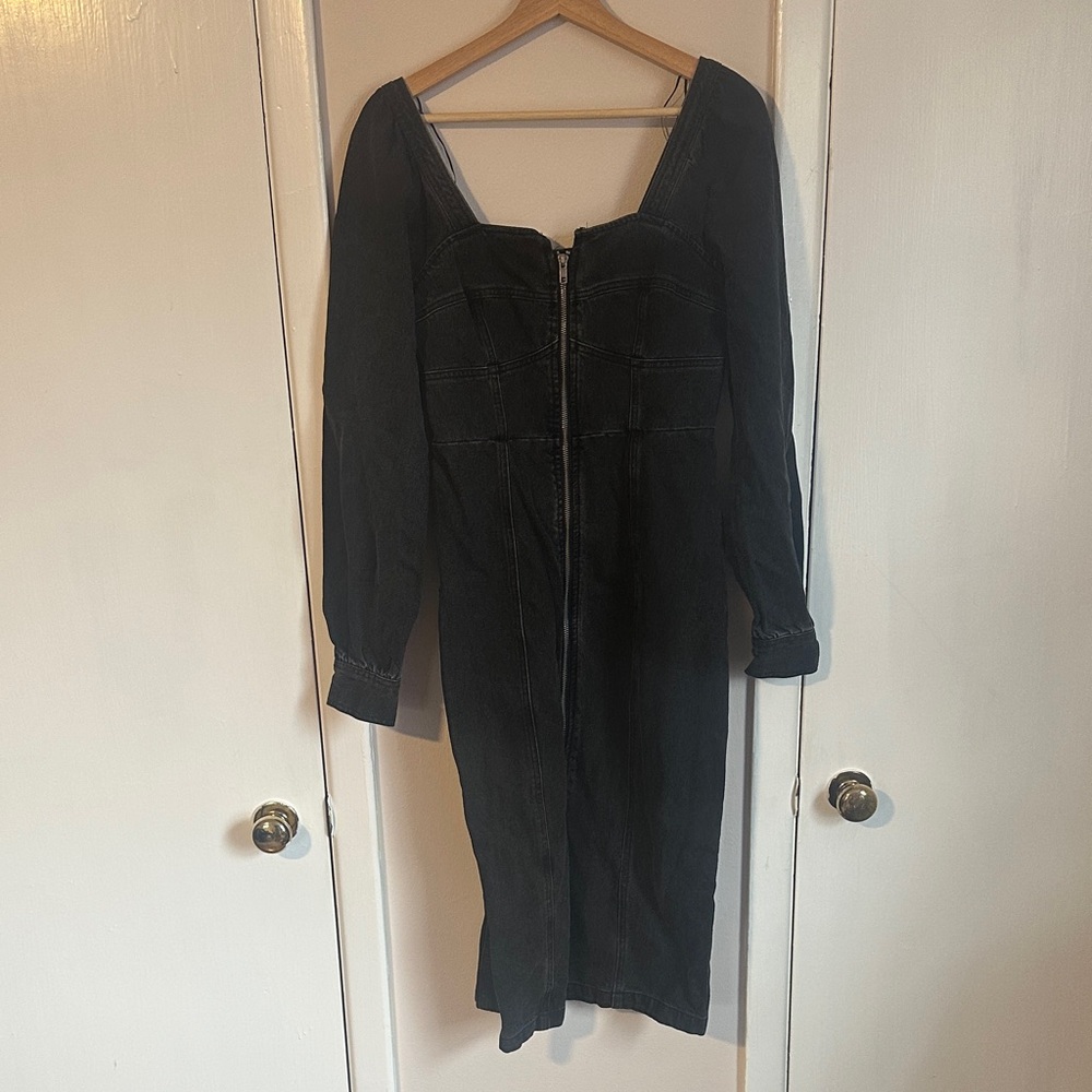 Gray wash Long Sleeve Denim Dress